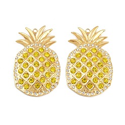 Настоящее золото 18K 304 подвески из нержавеющей стали Rhinstone, ананас, реальный 18 k позолоченный, 44x28x5 мм, отверстие : 1.8 мм