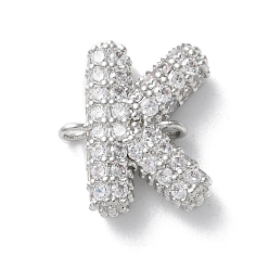 Letter K Латунные микро-паве кубические цирконии буквы ссылки, для изготовления именных ожерелий, долговечный, без кадмия и без свинца, Письмо K, 15x13.5x4 мм, отверстие : 1.6 мм