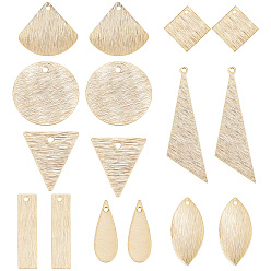 Настоящее золото 24K 32 шт 8 стиль латунные подвески, треугольник и капля, веер и квадрат, реальный 24 k позолоченный, 13~40x5~20.5x0.5~1 мм, отверстие : 1~1.4 мм, 4 шт / стиль