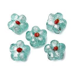 Бледно-бирюзовый Ручная серебряная фольга стеклянные бусины Lampwork, цветок, бледные бирюзовая, 14~14.5x14.5~15x8~9 мм, отверстие : 1.4~1.6 мм