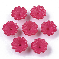 Cerise Opaque AS Plastic Bead Caps, 5-Petal, Flower, Cerise, 13x7.5mm, Hole: 1.2mm, about 1800pcs/500g