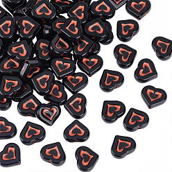 Черный 100 непрозрачные акриловые бусины, сердце, красный цвет заплетен, чёрные, 12.5x14.5x5 мм, отверстие : 1.8 мм