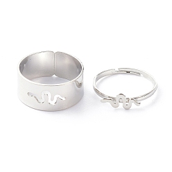 Platinum Alloy Adjustable Rings Set, Couple Rings, Snake, Platinum, 2~9mm, Inner Diameter: 17~18mm, 2pcs/set