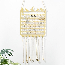 Golden Rectangle with Bird Iron Wall Mounted Jewelry Display Rack, For Hanging Necklaces Earrings Bracelets, Golden, 51x23x1.5cm