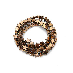 с Покрытием Меди Гальванические нити из синтетических немагнитных гематитовых бусин, бисер нитей, звезда, с медным покрытием, 6 мм, около 62 шт / нитка