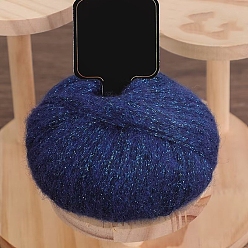 Темно-Синий Мохеровая блестящая пряжа, для ткачества, вязание крючком, темно-синий, 1.5~2 мм, около 25г/моток