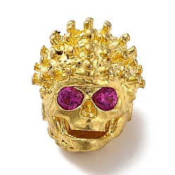 Настоящее золото 18K Стойка в форме черепа, покрытие из латуни с бусинами из кубического циркония, без кадмия и без свинца, долговечный, реальный 18 k позолоченный, 11x9.5x10.5 мм, отверстие : 1.5 мм