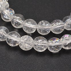 Clear Electroplate Synthetic Crackle Quartz Bead Strands, Full Rainbow Plated, Round, Clear, 8mm, Hole: 1mm, about 50pcs/strand, 15.7 inch