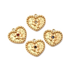 (52) Непрозрачная лаванда 304 подвески из нержавеющей стали с микропаве из стразов, подвески в виде сердца с клевером, ионное покрытие (ip), реальный 18 k позолоченный, разноцветные, 15x16x2.5 мм, отверстие : 1.2 мм