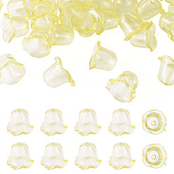 Yellow 30Pcs Acrylic Bead Caps for Wind Chimes Making, Multi-Petal Flower, Yellow, 21~24.5x13mm, Hole: 2mm