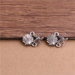 Античное Серебро Подвески из сплава в тибетском стиле, ссылки на ракушки и морские звезды, античное серебро, 14x18 мм