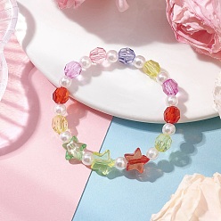 Разноцветный Детские круглые акриловые бусины эластичные браслеты, красочный, внутренний диаметр: 1-3/4~2 дюйм (4.5~5 см), 1 шт / стиль