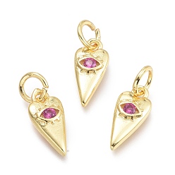 Средний Фиолетово-красный Латунные микро проложить кубического циркония подвески, с целью перехода в кольце, Сердце с глаз, реальный 18 k позолоченный, средне фиолетовый красный, 12x5.5x2.3 мм, перемычки: 5x0.8 мм, внутренний диаметр: 3 мм