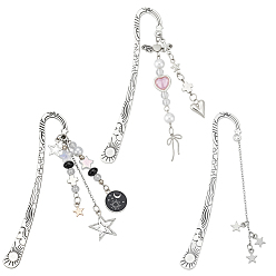 Античный Серебристый & Платиновый 3 закладка из сплава шт., с подвесками из акрила и сплава, бант, звезда и луна, старинное серебро и платина, 182~200 мм