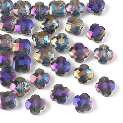 Сэнди Коричневый 30 шт. Гальванические стеклянные бусины, Четыре листа клевера, граненые, песчаный коричневый, 12x12 мм