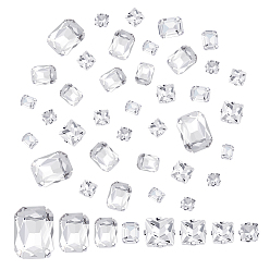 Кристалл 80шт 8 стиль прямоугольник восьмиугольник и квадрат пришитые стразы, многожильных ссылки, стекло горный хрусталь, с настройками латуни, аксессуары для одежды, граненые, платина, кристалл, 8~25x8~18x5.5~9.5 мм, отверстие : 0.8~1 мм