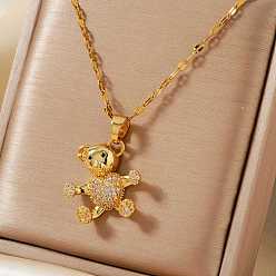 Золотой Ожерелья с подвеской из прозрачного кубического циркония с рисунком медведя из латуни с микропаве для женщин, золотые, 15.75 дюйм (40 см)