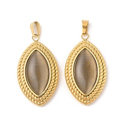 Золотой 304 подвески из нержавеющей стали, подвески из конского глаза, ионное покрытие (ip), с кошачий глаз, золотые, 32.5x18.5x6 мм, отверстие : 5.5x2.5 мм