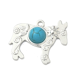 Donkey Окрашенные синтетические бирюзовые подвески, с 304 установками из нержавеющей стали, серебряный цвет гальваническим, осел, 23x28.5x5 мм, отверстие : 2.2 мм