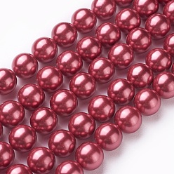 Red Electroplate Shell Pearl Beads Strands, Round, Red, 10mm, Hole: 1mm, about 18pcs/strand, 7 inch(17.6cm)
