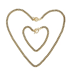 Черный Браслеты-цепочки из латуни и комплекты ожерелий, с эмалью и застежками из нержавеющей стали 304, реальный 18 k позолоченный, чёрные, 17.91~18.11 дюйм (45.5~46 см), 8-1/8 дюйм (20.5 см)