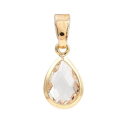 Настоящее золото 18K Стеклянные прелести, слеза, с латунной фурнитурой , граненые, реальный 18 k позолоченный, 11.5x7x3.5 мм, отверстие : 2.8x4 мм