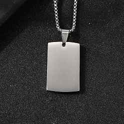 Rectangle 304 ожерелья из нержавеющей стали, с коробчатой цепью и подвесками для ручной полировки, цвет нержавеющей стали, прямоугольные, 17.72 дюйм (45 см), очарование: 30x18.5 мм