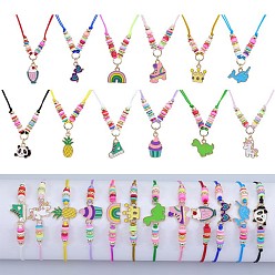 (52) Непрозрачная лаванда 6шт. браслеты с подвесками из сплава и эмали, плетеные браслеты из вощеного шнура для девочки, разноцветные, 5-7/8 дюйм (15 см)