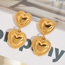 Настоящее золото 18K 304 серьги-гвоздики в форме сердца из нержавеющей стали, реальный 18 k позолоченный, 38x17.5 мм