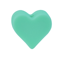 Medium Aquamarine Heart Food Grade Silicone Beads, Medium Aquamarine, 12x13.5mm