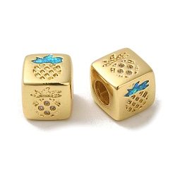 Ананас Стойки обшивки латунь микро проложить кубического циркония бусы, с синтетическим опалом, без кадмия и без свинца, долговечный, реальный 18 k позолоченный, квадратный, бусины с большим отверстием, Европейская, ананас, 10x9.5x10 мм, отверстие : 5 мм