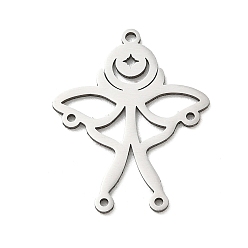 Stainless Steel Color 201 Stainless Steel Chandelier Component Links, Butterfly with Crescent Moon, Stainless Steel Color, 27x22x1mm, Hole: 1.5mm 