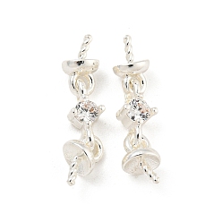 Посеребрённый Латунный микро-паве кубический цирконий, 925 серебро покрытием, 15 мм, штифты : 1 мм