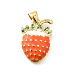 Коралловый Латунные микро проложить кубического циркония подвески, клубника прелести, с эмалью, стойки покрытие, долговечный, без свинца и без кадмия, коралл, 20.5x14.5x4.5 мм, отверстие : 5x3.5 мм