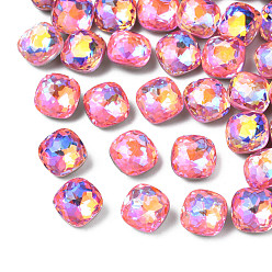 Rose Verre cabochons en strass, accessoires nail art de décoration, facette, carrée, rose, 8x8x5mm