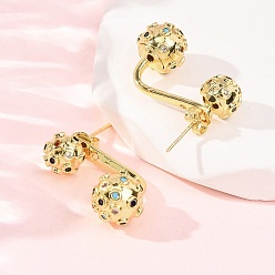 Золотой Латунные микро проложить серьги стержня кубического циркония, круглые, без кадмия и без свинца, стойки покрытие, долговечный, золотые, 21x10 мм