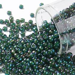 (384) Inside Color Green/Green Toho 8/0 runde Perlen, japanische Rocailles, (384) Innenfarbe grün / grün, 3 mm, Bohrung: 1 mm, über 222pcs / Flasche, 10 g / Flasche