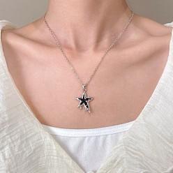 Star Alloy Enamel Black Melting Pendant Necklaces, Platinum, Star, 18.11 inch(46cm), pendant: 28x21mm