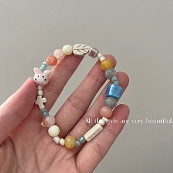 (52) Непрозрачная лаванда Браслеты из фарфоровых бусин ручной работы для женщин, кролик, разноцветные, 6-1/4 дюйм (16 см)