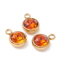 Dark Orange Ion Plating(IP) 304 Stainless Steel with K9 Glass, Real 18K Gold Plated, Dark Orange, 13.5x10x6.5mm, Hole: 2.5mm