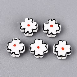 Black Handmade Porcelain Beads, Hand Painted, Famille Rose Porcelain, Clover, Black, 12~13.5x12~12.5x5.5~6mm, Hole: 2~2.2mm