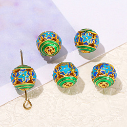 Темно-Голубой Латунь эмаль бисера, круглая с цветком, глубокое синее небо, 12 мм