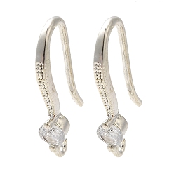 Серебро Стойка покрытие латунь микропаве прозрачный кубический цирконий крючки для сережек, провод уха, долговечный, без свинца и без кадмия, серебряные, 19x10.5x3.5 мм, отверстие : 1.2 мм, штифты : 1 мм