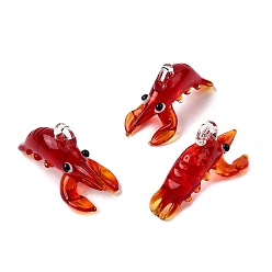 Красный Подвески лэмпворк ручной работы, омар, красные, 25~34x14~18x15~17 мм, отверстие : 2~4 мм