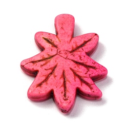 Темно-Розовый Синтетические бирюзовые подвески, лист прелести, окрашенные, темно-розовыми, 30x24x4 мм, отверстие : 1.4 мм