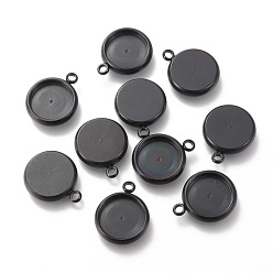 Черный 304 Настройки кабошон из нержавеющей стали кулон, плоское круглое ионное напыление (IP), электрофорез черный, лоток : 10 мм, 15x12x3 мм, отверстие : 1.8 мм
