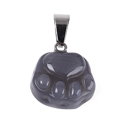 Серый агат Резные подвески из натурального серого агата, Подвески в виде кошачьих лапок с латунными застежками-карабинами, платина, 16~19x15~16x6~10 мм, отверстие : 7~8x2~3.5 мм