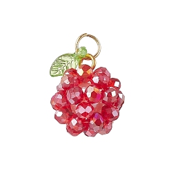 (123L) Белый крем непрозрачный блеск Подвески из гальванопластического стекла, фрукты, с прозрачным акриловым и золотистым 304 кольцом из нержавеющей стали, граненые, огнеупорный кирпич, 16x15 мм, отверстие : 5 мм