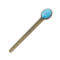 Synthetic Turquoise Tibetan Style Alloy Bookmark Rulers, Oval Synthetic Turquoise Bookmarks, Antique Bronze, 134x22.5x8mm
