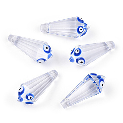 Синий Прозрачное стекло с эмалевыми бусинами от сглаза, Топ пробуренной, граненые, слеза, синие, 24.5x10.5 мм, отверстие : 1.4 мм